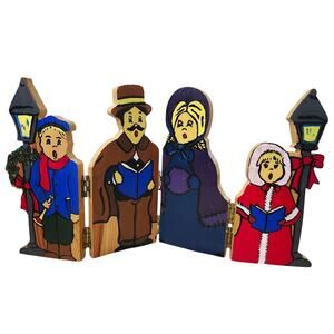 Vintage Hand Painted Wooden Fold Out Carolers Christmas Decor Family